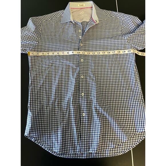 Men's Bugatchi Uomo Shaped Fit Button Down Long Sleeve Shirt Blue grid Medium - Picture 6 of 7
